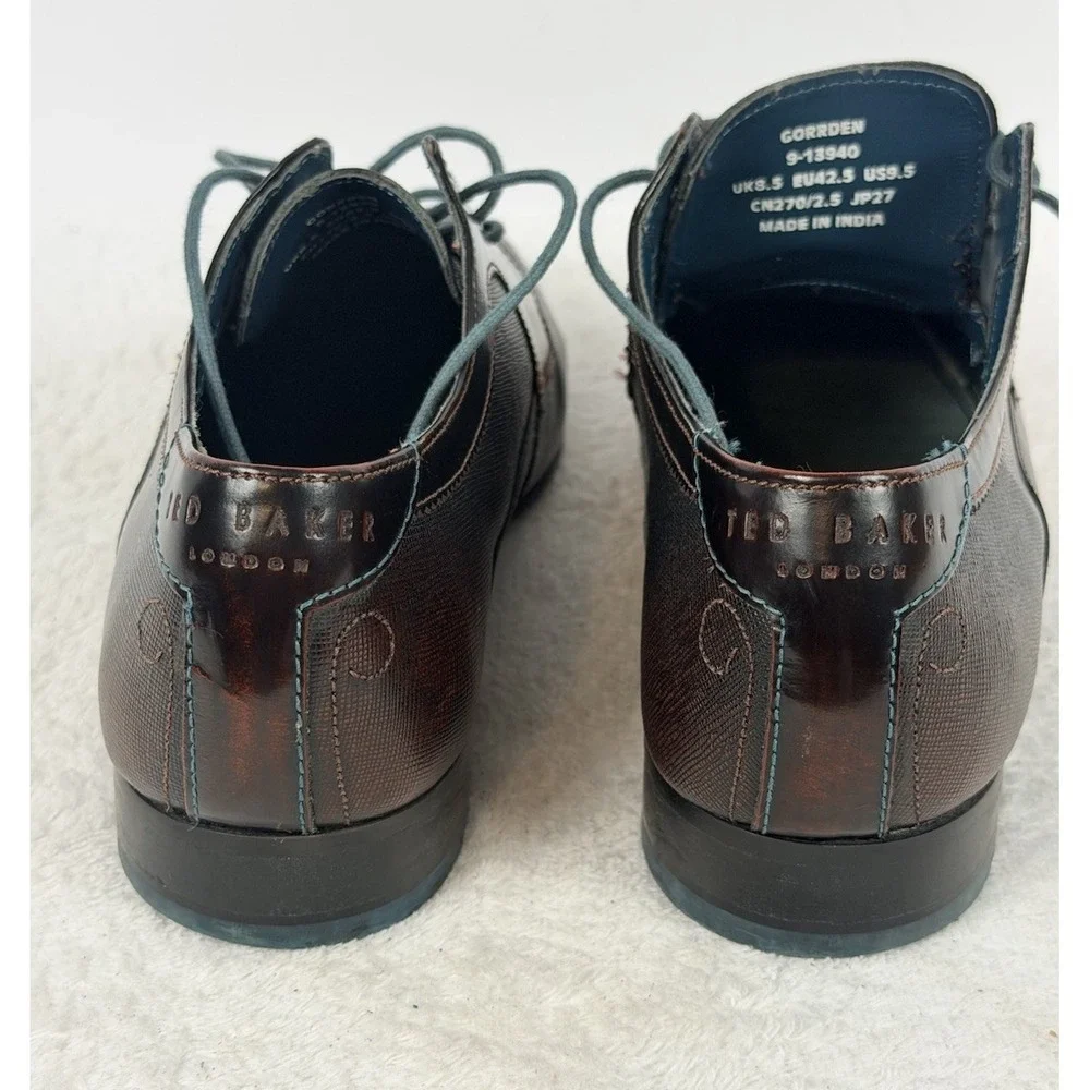 Ted Baker Gorrden Men's Leather Derby Dress Shoes Brown Burnished US 9.5 EU 42.5